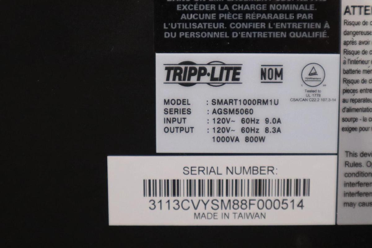 Tripp Lite UPS: 1000VA  120V SMART1000RM1U NEW WITH BOX STOCK H188 778888932309