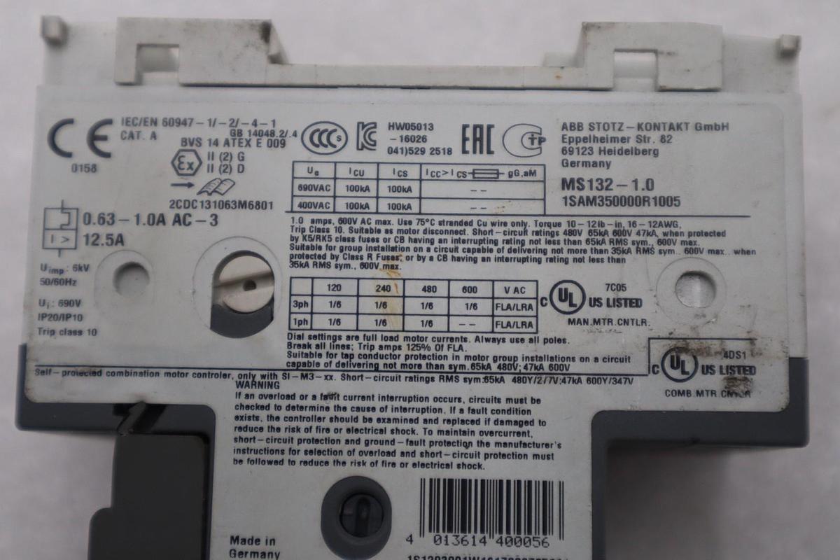 Used ABB MS132-1.0 - 1SAM350000R1005 - Manual Motor Starter STOCK H1124A