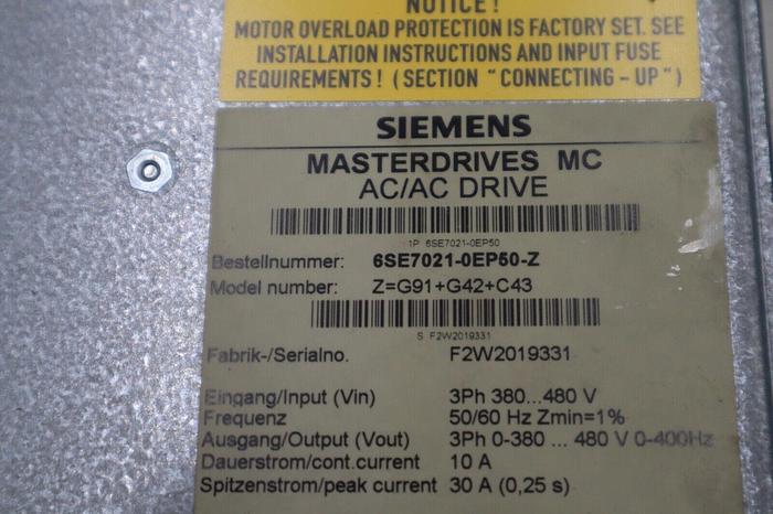 Used SIEMENS MASTERDRIVES MC 6SE7021-0EP50-Z STOCK #5372