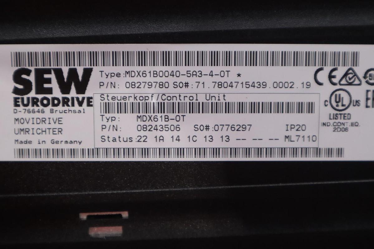 Used Sew Eurodrive MDX60A0040-5A3-4-00 Movidrive Drive Inverter H-773C