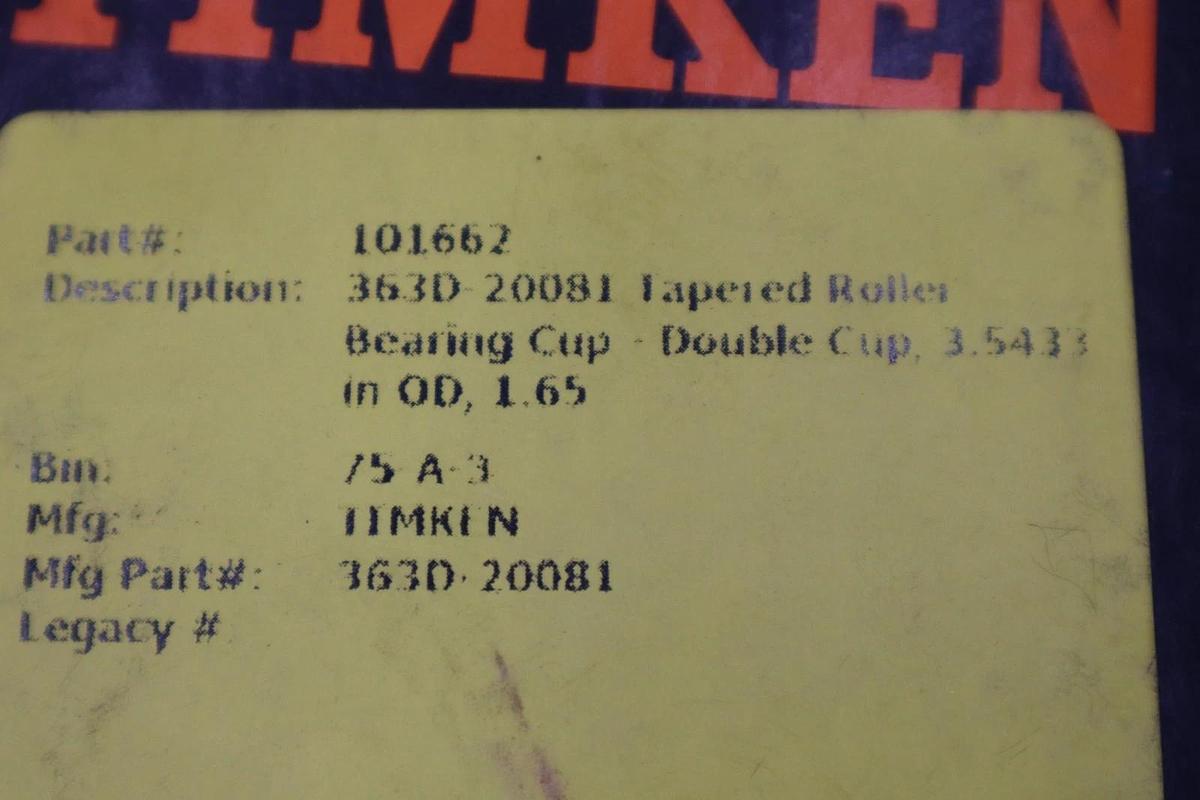 Used TIMKEN 363D-20081 / 363D20081 Tapered Roller Bearing Cup - STOCK 2929CC