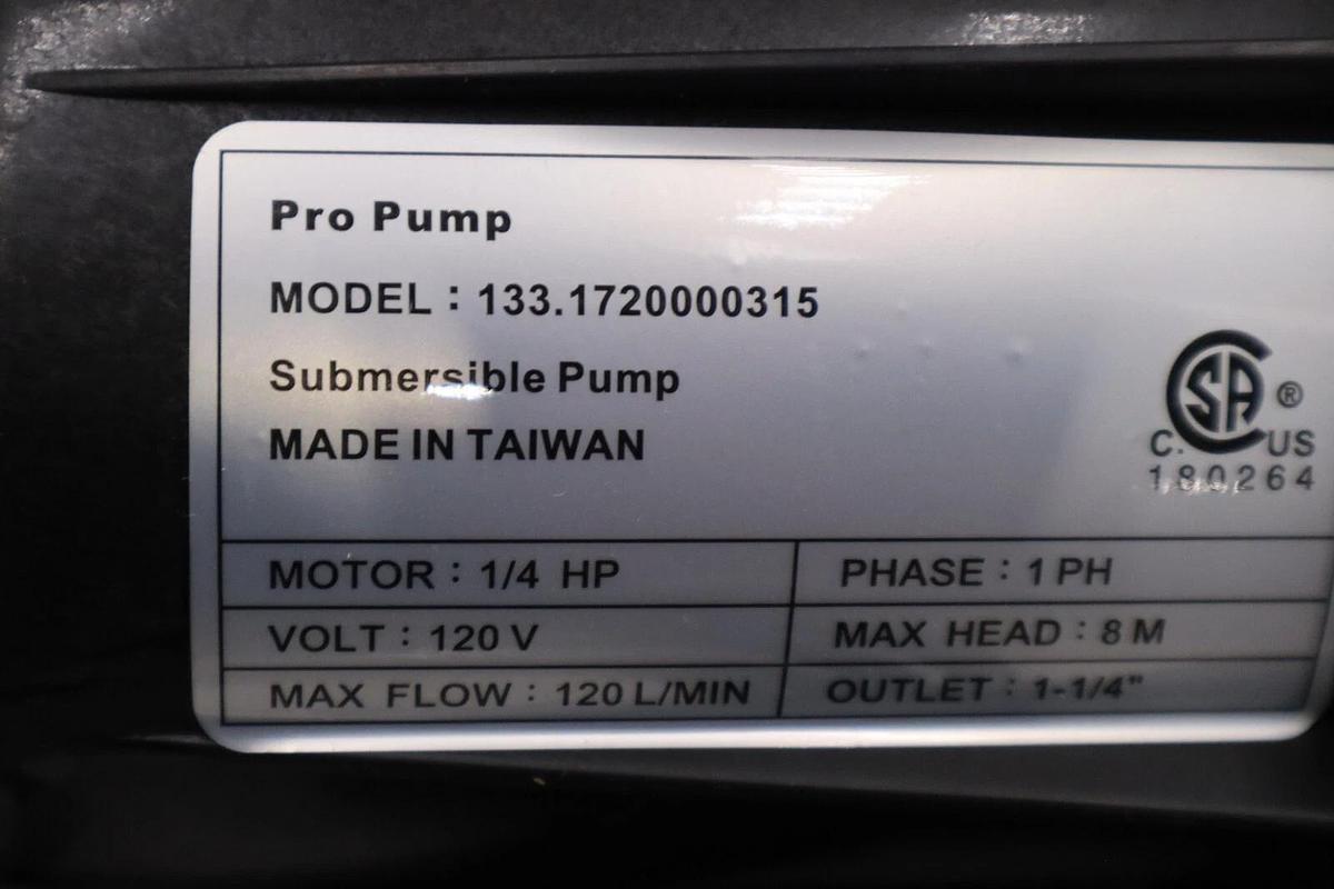 Used PRO PUMP Submersible Pump 1/4 HP 120 Volt 133.1720000315 STOCK H1184