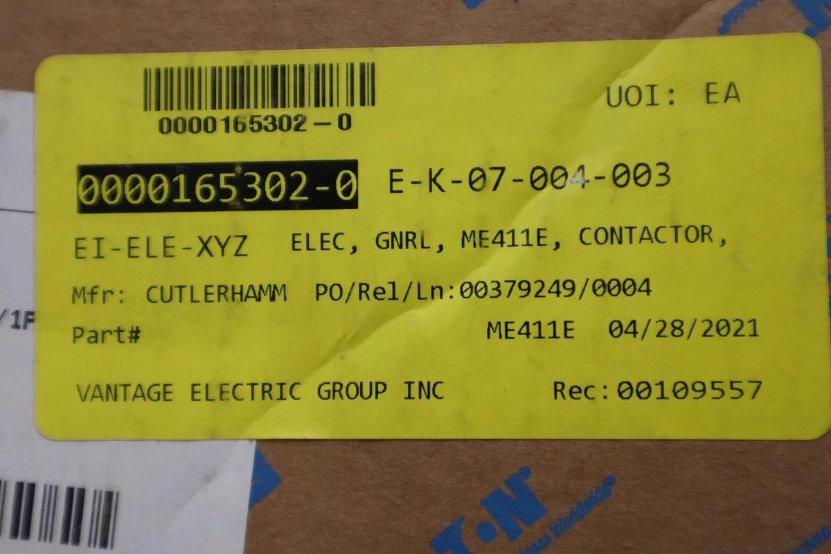 Eaton ME411E DC Definite Purpose Contactor; Size 4 NEW #G446