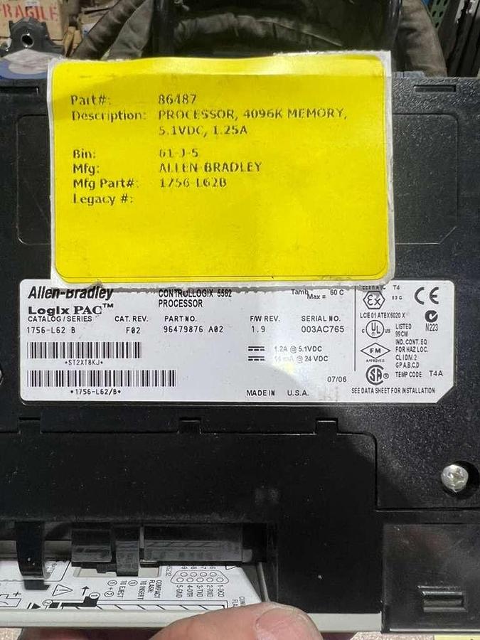 Used NEW OPEN BOX AB Allen Bradley 1756-L62 /B ControlLogix Controller STK L813CC