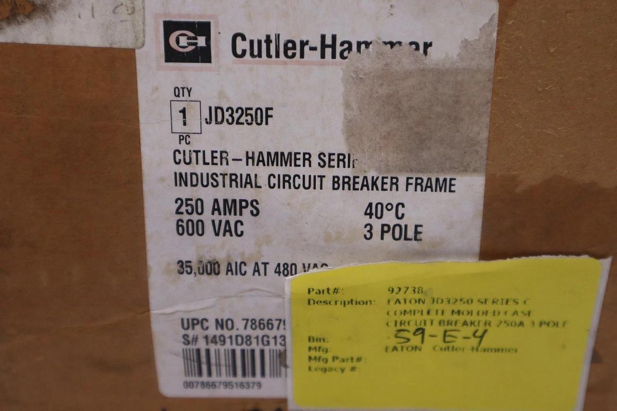 Used Cutler-Hammer JD3250F Circuit Breaker 250A 600V JD 35K STOCK 1419CC