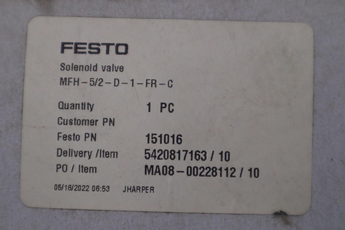 NEW FESTO MFH-5/2-D-1-FR-C 151016 SOLENOID VALVE - STOCK GF38A