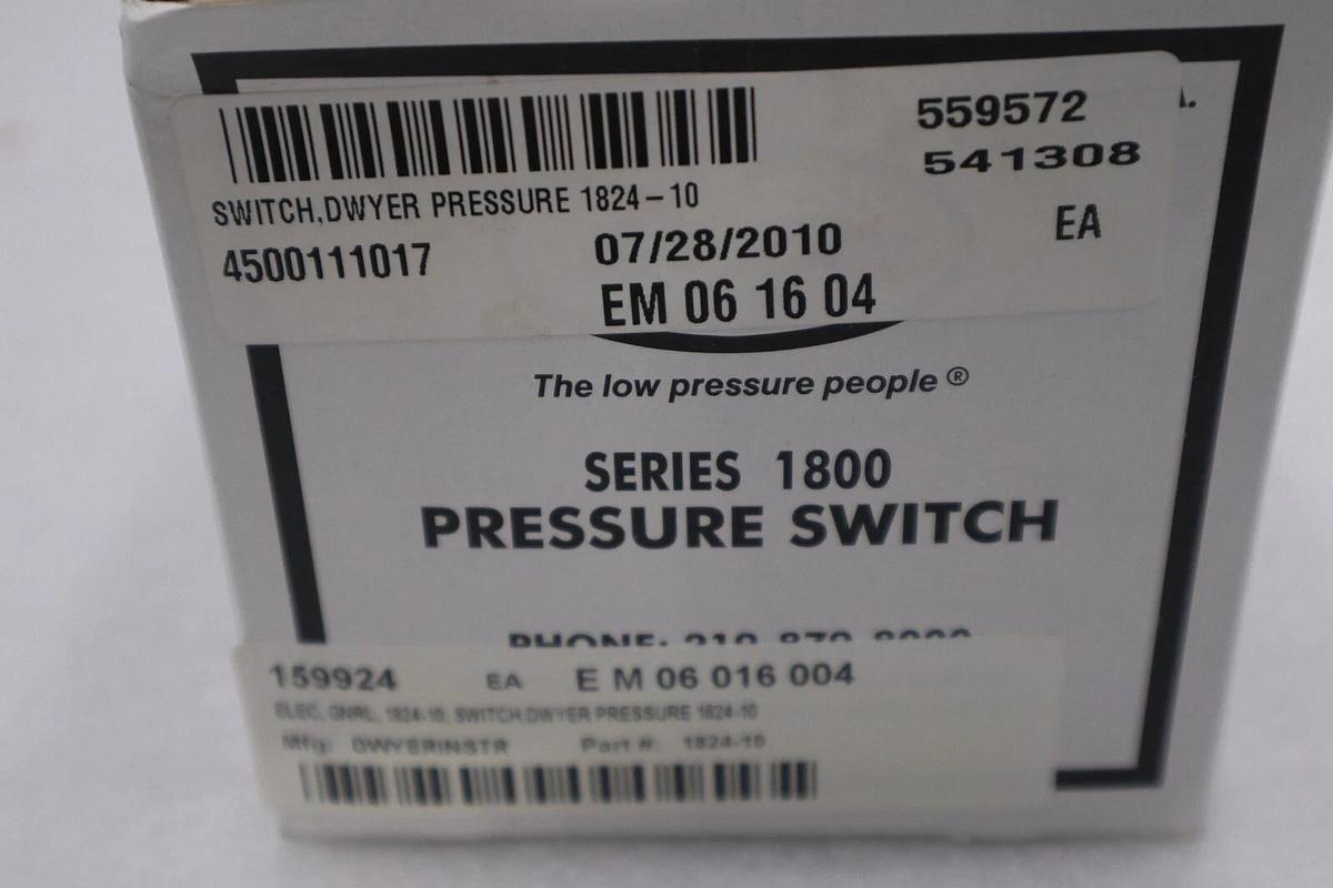 Used Dwyer Pressure Switch 1824-10 10 Psi Surge Pressure 25 NEW IN BOX STOCK G397A