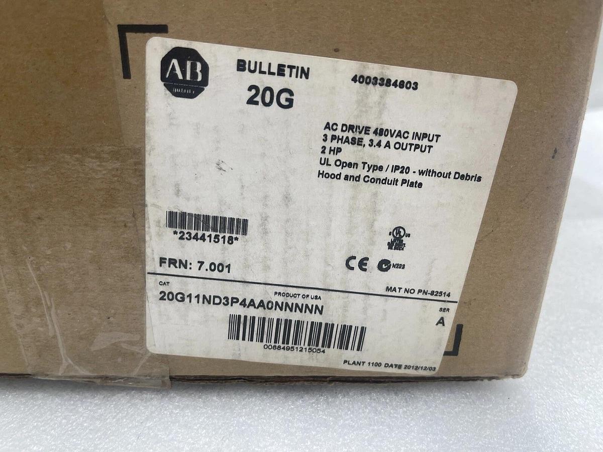 Used NEW ALLEN BRADLEY 20G11ND3P4AA0NNNNN AC DRIVE COOLED POWERFLEX 755 STOCK 4456