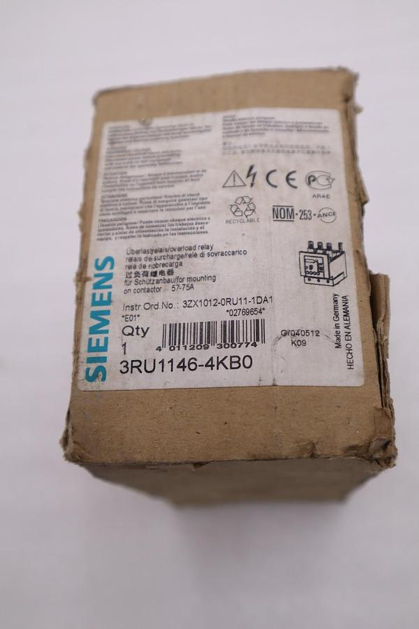 SIEMENS 3RU1146-4KB0 OVERLOAD RELAY 57-75 AMP 1 NO/1 NC SCREW TERMINAL H1048