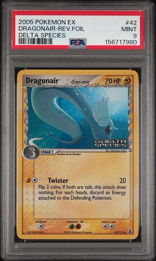 Used 2005 POKEMON EX DELTA SPECIES #42 DRAGONAIR-REVERSE FOIL PSA 9