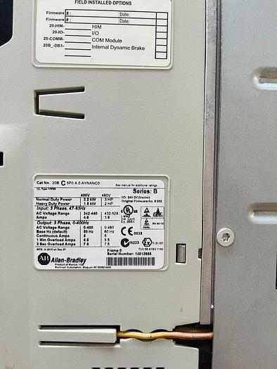 Used ALLEN BRADLEY 20BC5P0A0AYNANC0 SER. B F/W 10.001 SERVO DRIVE  #K-013