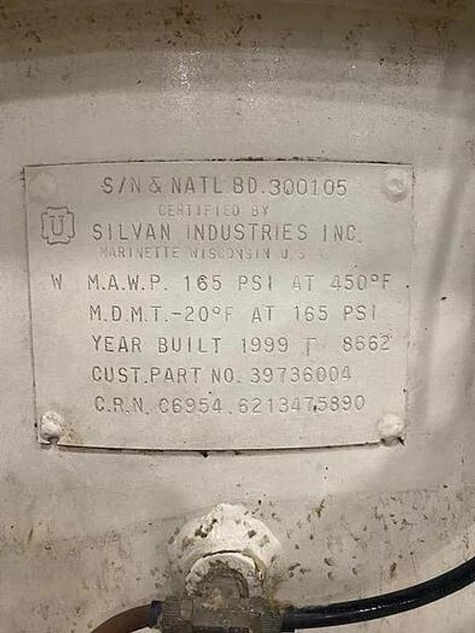 Used SILVAN INDUSTRIES INC. PRESSURE TANK NB# 300105 1999 AIR TANK INGERSOLL RAND