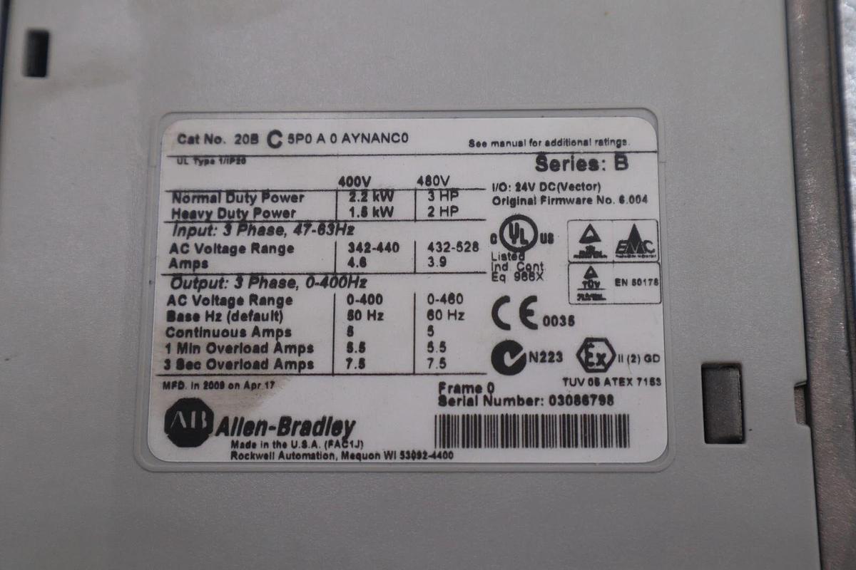 NEW ALLEN BRADLEY 20BC5P0A0AYNANC0 SER. B POWERFLEX DRIVE STOCK 1518