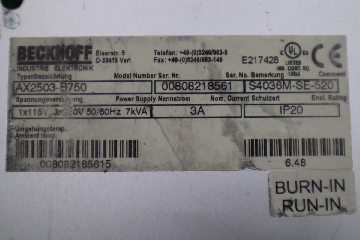 Used BECKHOFF AX2503-B750 SER 00808218561 SERVO DRIVE STOCK 3437-D