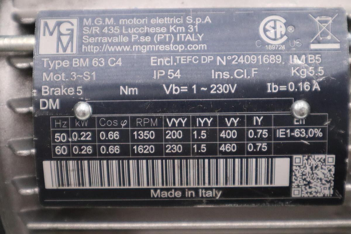 New MGM Motori BM63C4 Brake Motor STOCK H779