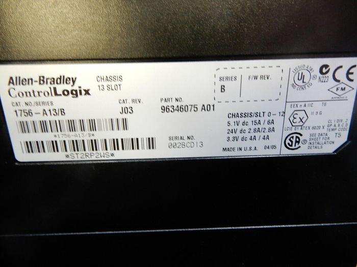 Used ALLEN BRADLEY CHASSIS 1756-PA75/B 1756-A13 AND POWER SUPPLY 13 SLOTS STOCK 356