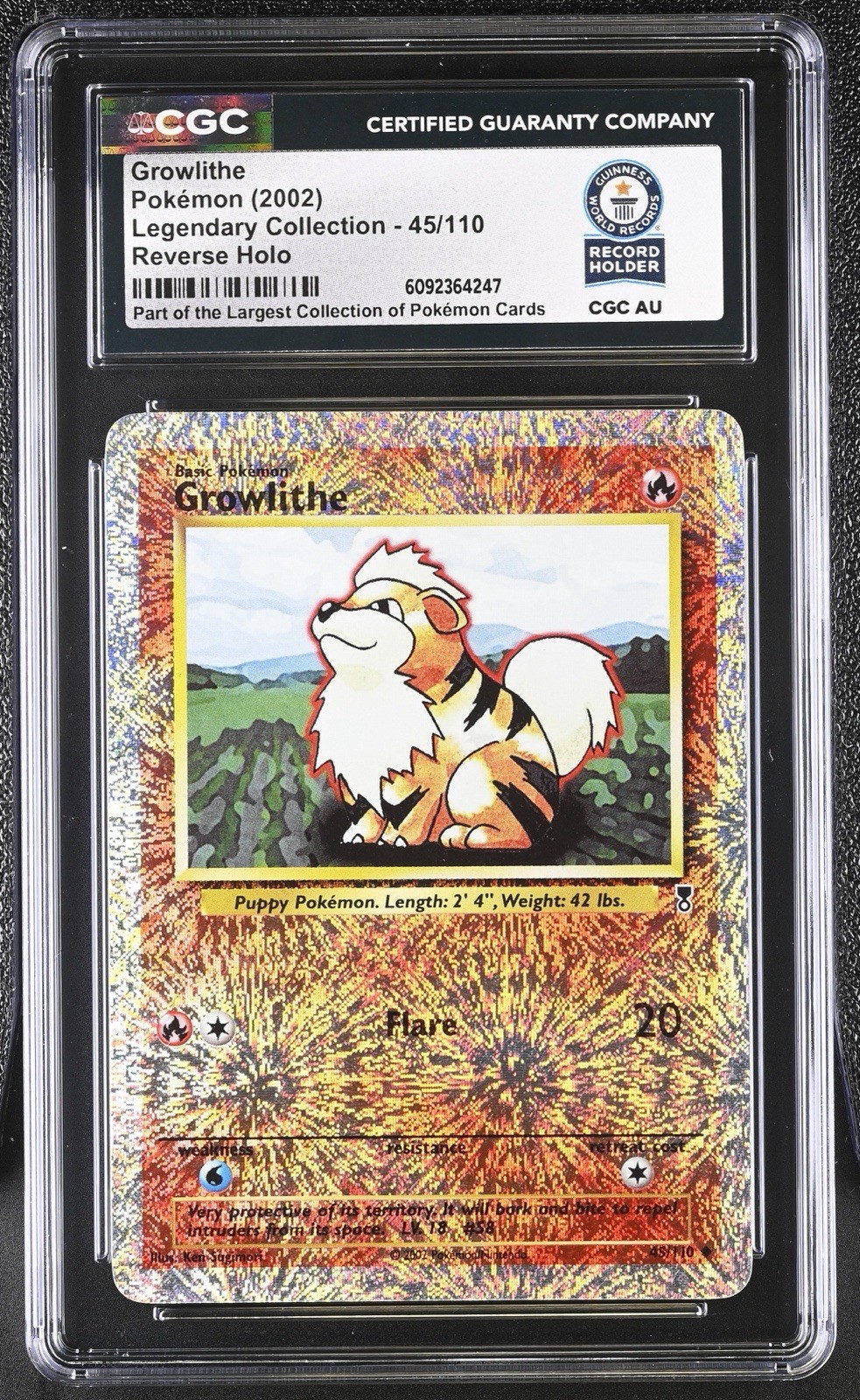 Used 2002 POKEMON LEGENDARY COLLECTION #45 GROWLITHE-REVERSE HOLO CGC WORLD RECORD