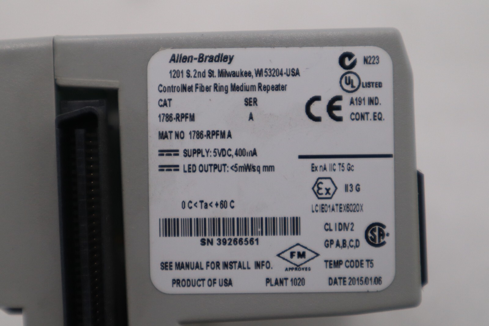 Used Allen Bradley 1786-RPFM ControlNet Communication Fiber Module STOCK L-546