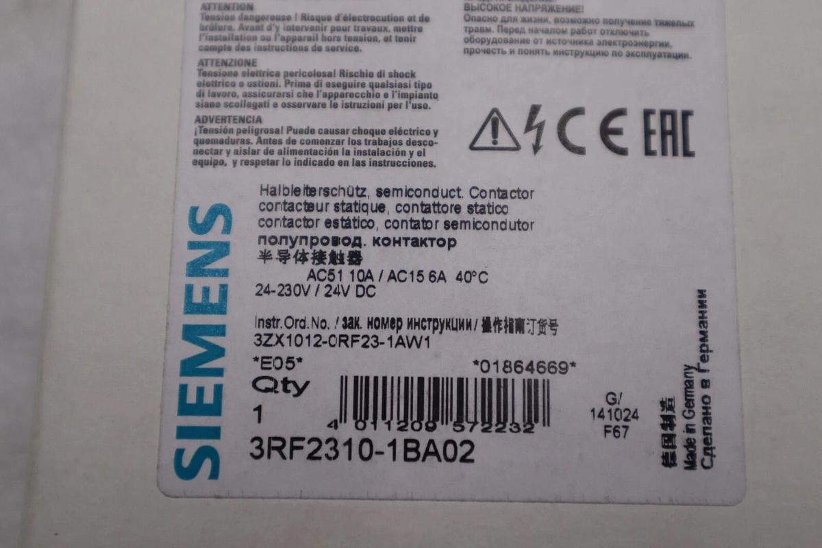 NEW OPEN BOX Siemens 3RF2310-1BA02 Semiconductor Contactor STOCK 5420