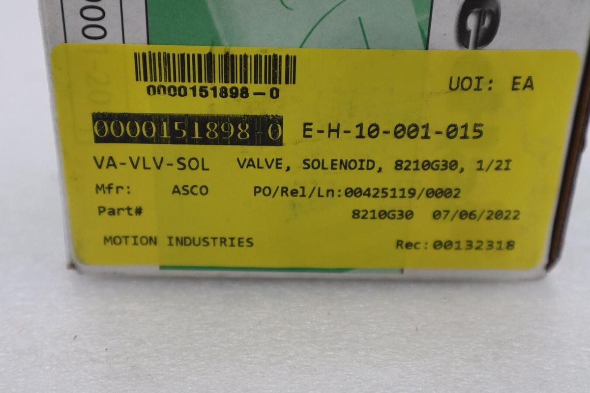 Used NEW IN BOX 1/2" ASCO 8210G030 Stainless Steel Solenoid Valve STOCK G573