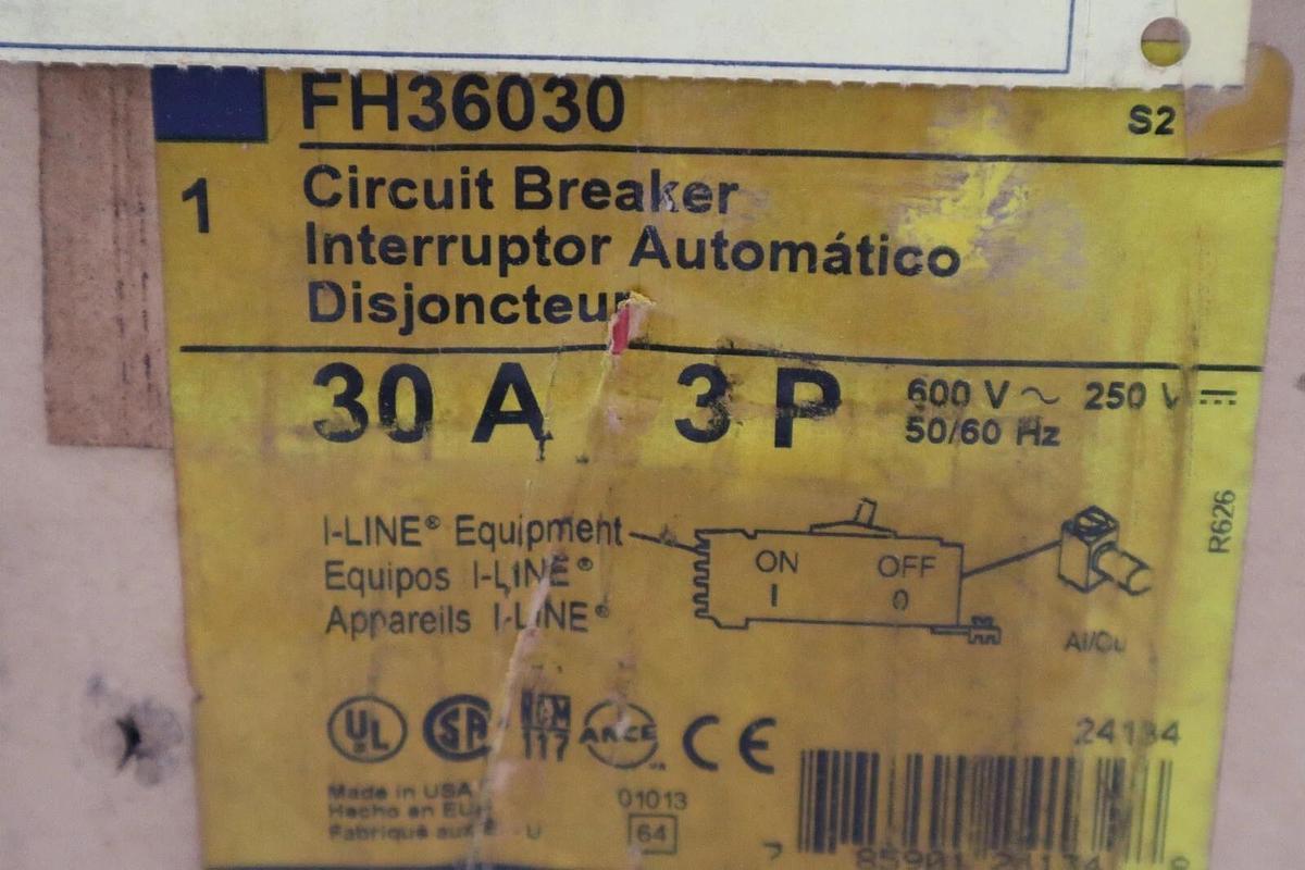 Used New In Box Square D FH36030 3Pole 30Amp 600Volt I-Line Circuit Breaker #H790