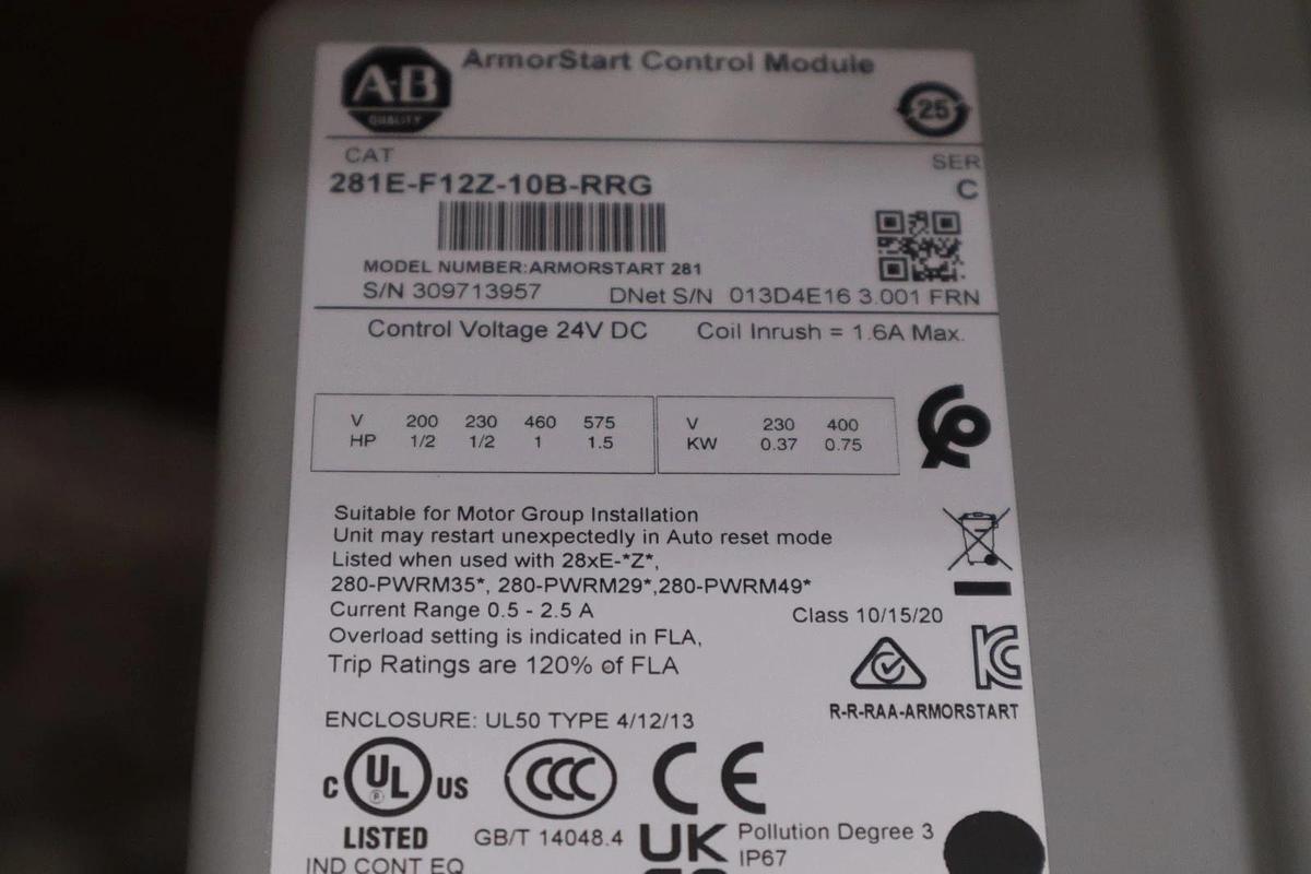 NEW Allen-Bradley 281E-F12Z-10B-RRG /C Series C ArmorStart DOLR-G Starter S-714
