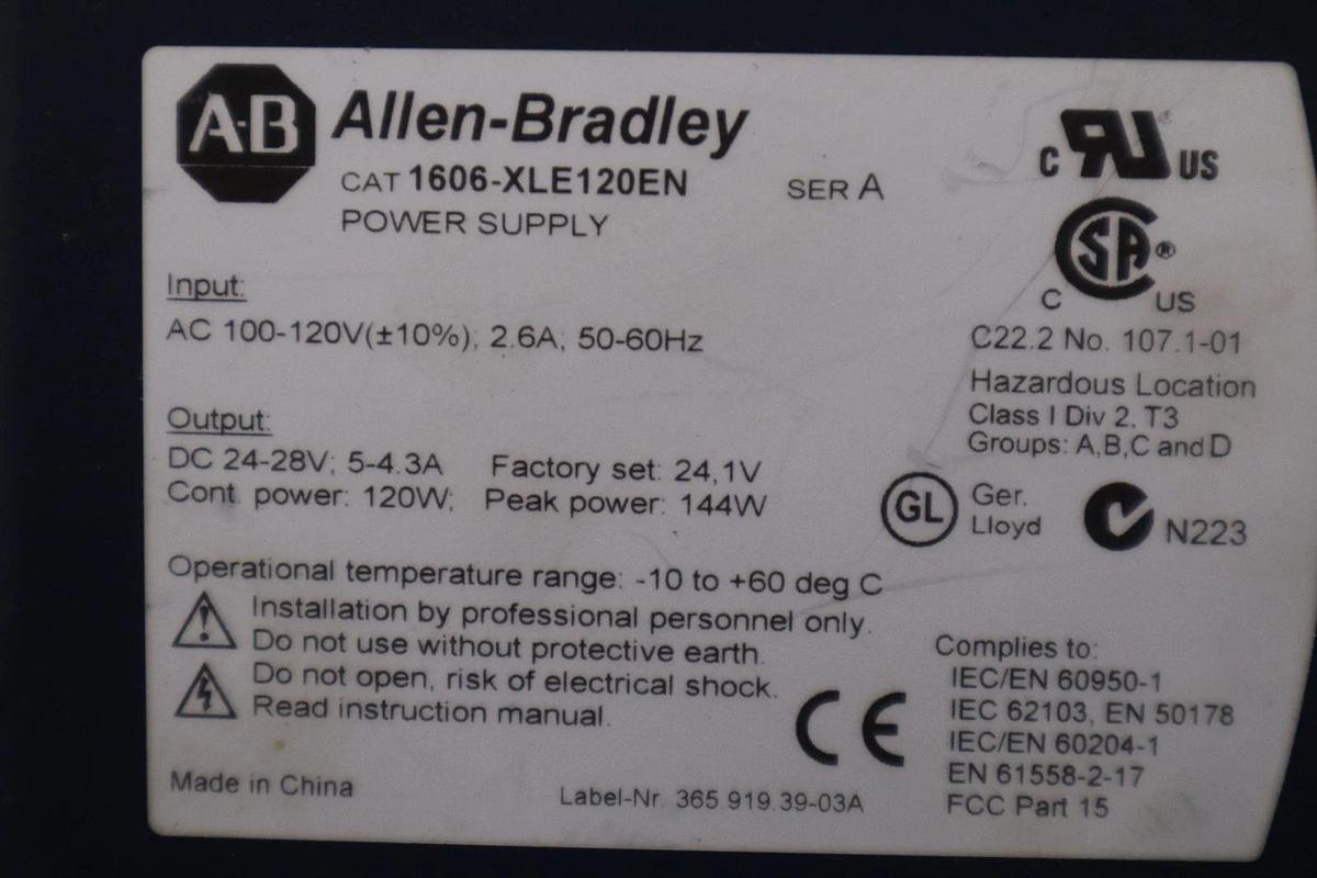 Used Allen-Bradley 1606-XLE120EN AB 120W XLE POWER SUPPLY STK GF661