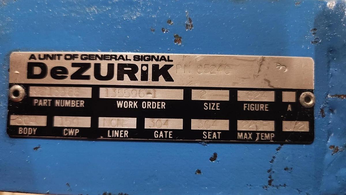 Used DeZURIK 9213388 Manual Gate Valve Size 2 304 Stainless Stock PF202