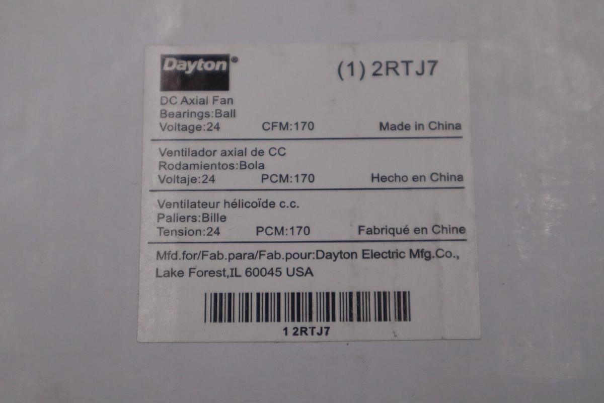 NEW Dayton 170CFM DC Axial Fan 2RTJ7 AMPS 0.57 Watts 13.7 STOCK H240A