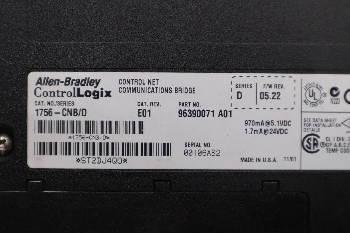 Allen Bradley 1756-CNB/D Control Net Communication Bridge - STOCK GF33A