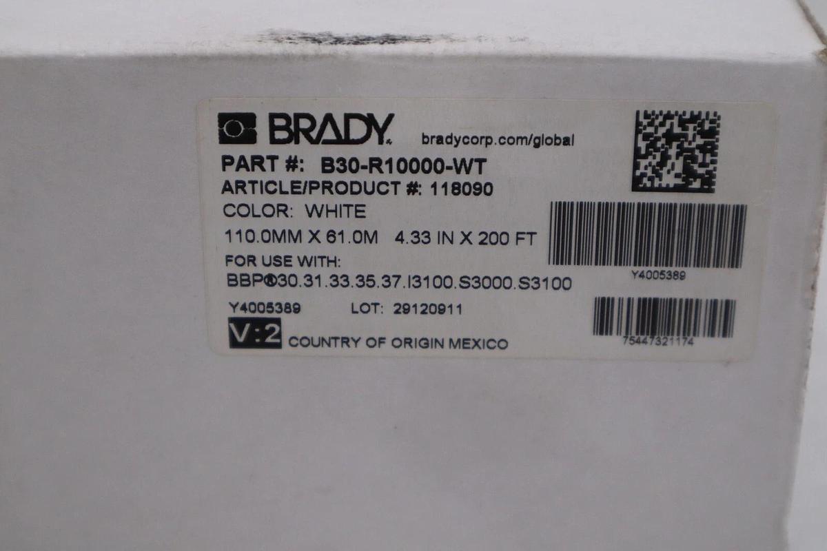 NEW BRADY B30-R10000-WT Ribbon White 4-21/64 In. STOCK H394