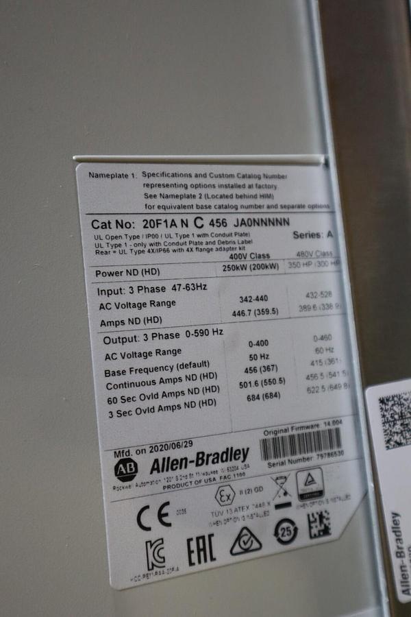 NEW Allen Bradley PowerFlex 753 VFD 20F1ANC456JA0NNNNN 350 HP FRN: 14.004 S-212