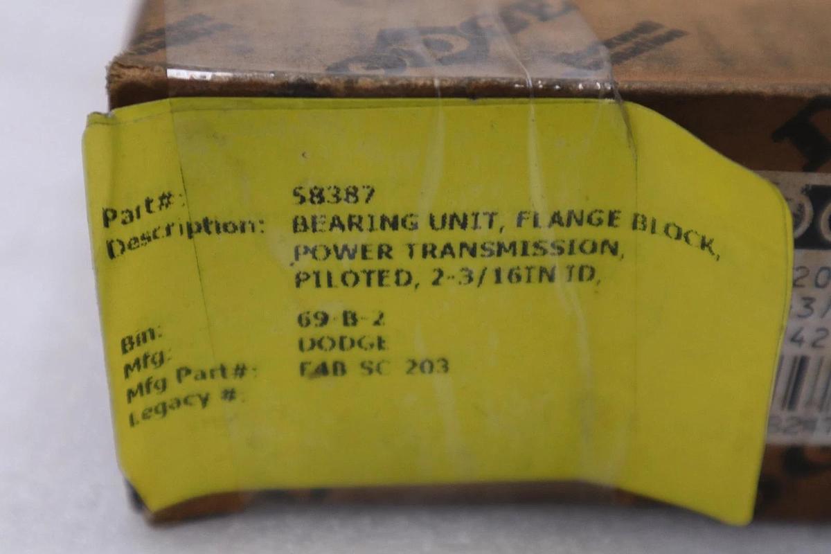 Used NEW DODGE 2-3/16" FOUR BOLT FLANGE BEARING F4B-SC-203 STK K3235CC