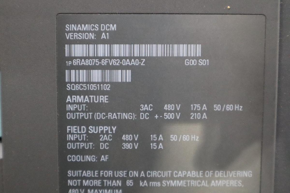 Used Siemens 6RA8075-6FV62-0AA0-Z G00 S01 DRIVE ARMATURE INPUT 50-480VAC - STK 5121CC