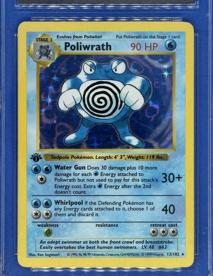 Used 1999 POKEMON BASE SET 1ST EDITION #13 POLIWRATH-HOLO CGC WORLD RECORD GRAY 1/1