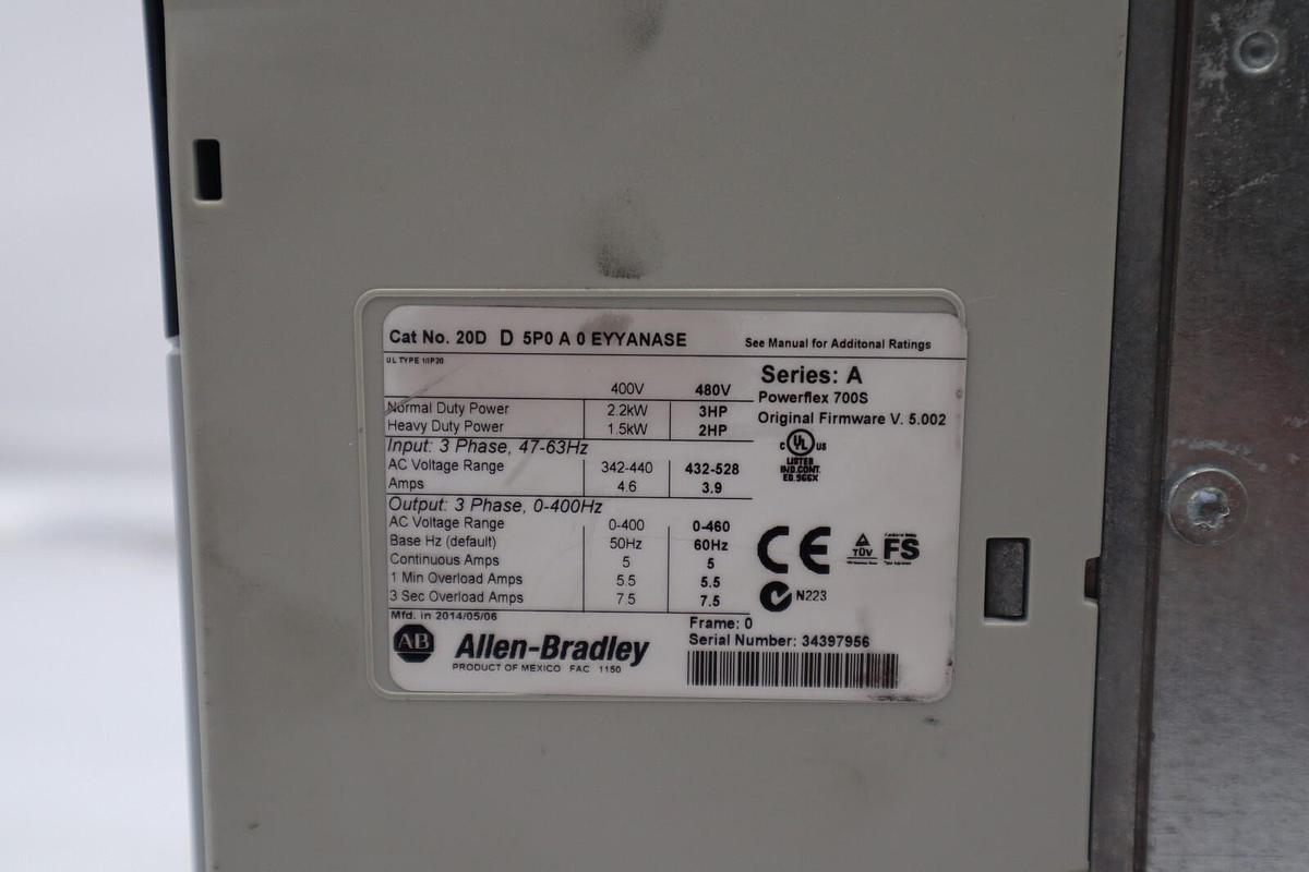 Used NEW 2014 Allen Bradley 20DD5P0A0EYYANASE Powerflex 700S Drive 3hp STOCK 2928