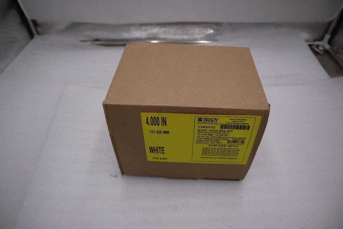 Used NEW BRADY B30C-4000-595-WT Tape White 100 ft. L 4 In. W 6UMR2 STOCK H388 754473183349