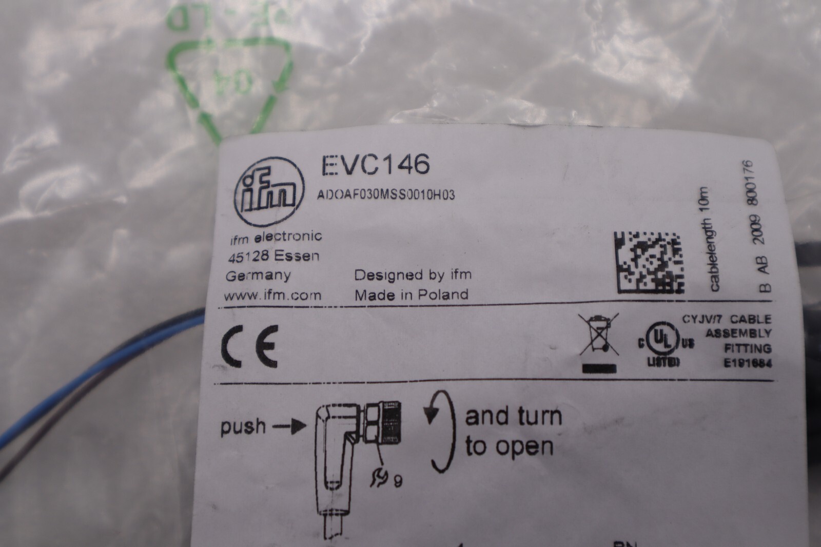 EFECTOR ADOAF030MSS0010H03-EVC146 CONNECTING CABLE WITH SOCKET STOCK B-1622