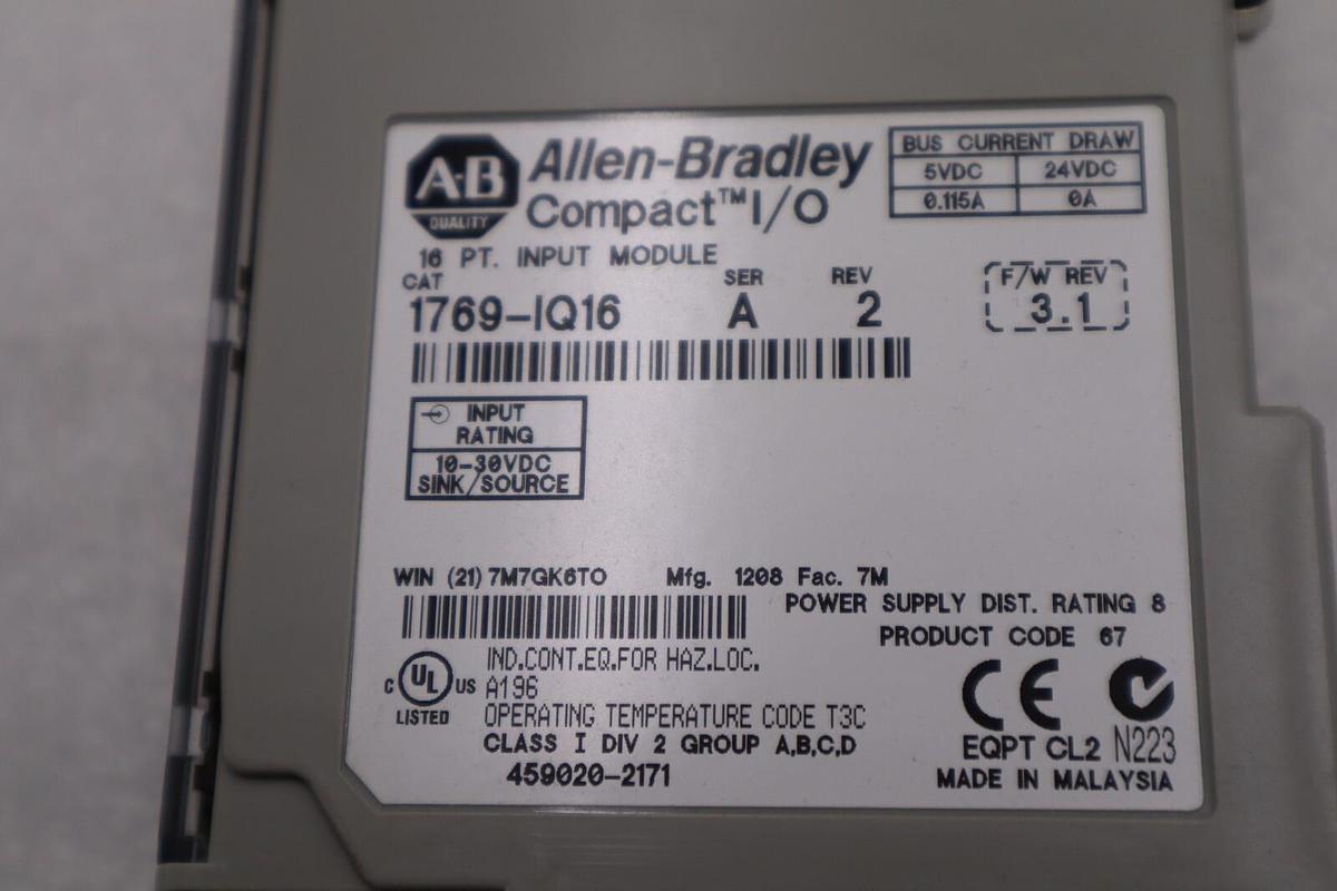Used ALLEN-BRADLEY 1769-IQ16 SERIES A 16 PT. INPUT MODULE STOCK #K-1561C
