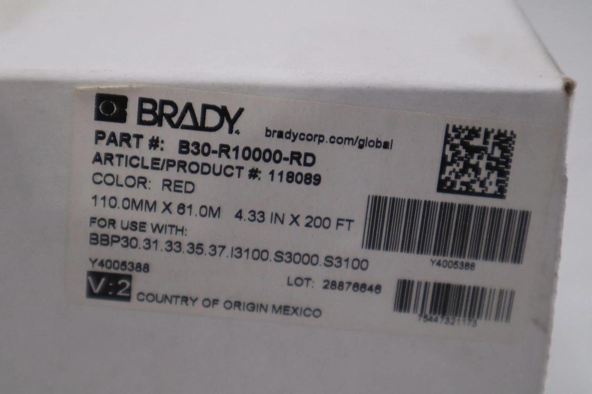 Used NEW Brady B30-R10000-RD Series Printer Ribbon - Red STK GF1224 754473211745