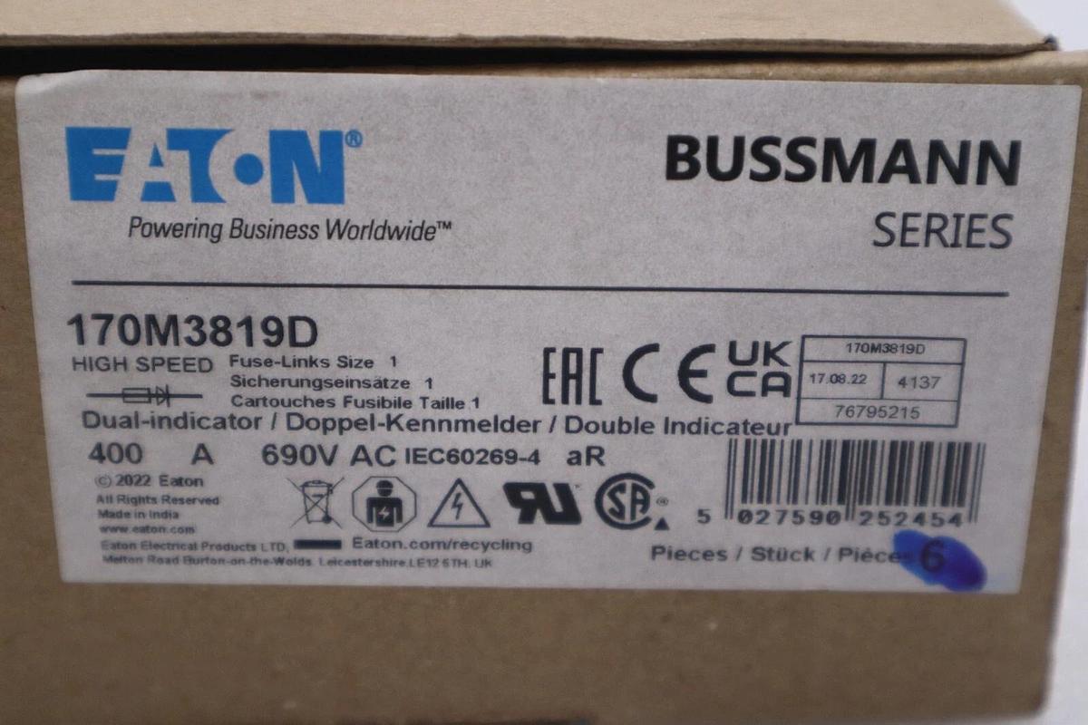 EATON BUSSMANN 170M3819D BOX OF SIX NEW UNITS STOCK G213A