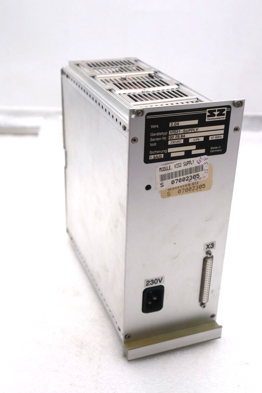 Used SZ TESTSSYSTEME VIS21-SUPPLY POWER SUPPLY S/N 0029 44 STOCK #2760