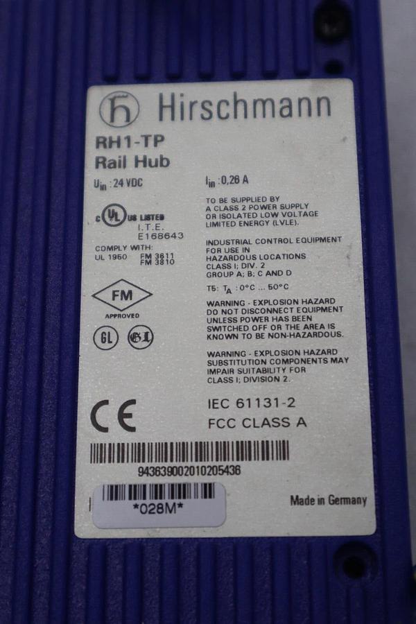Used Hirschmann RH1-TP Rail Hub 24 VDC RH1TP STOCK B-1345