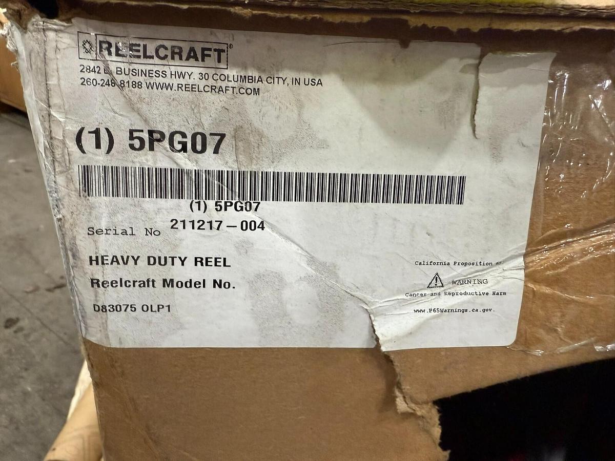 Used Reelcraft Spring Return Hose Reel: 75 ft 5PG07 NEW IN BOX STOCK HP-28