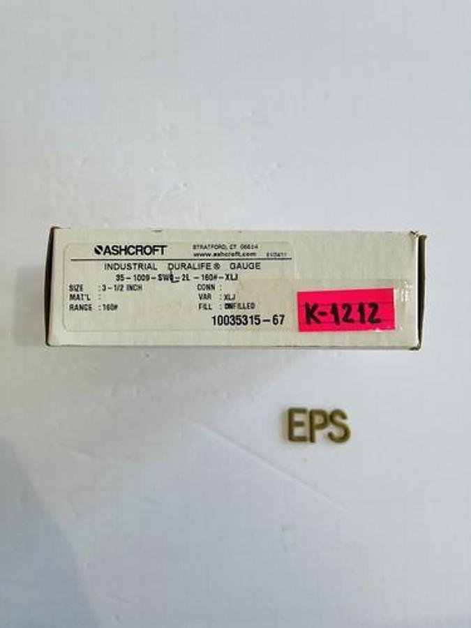 Used Ashcroft Duralife Pressure Gauge, 0-160 PSI, Welded AISI 316 Tube #K-1212