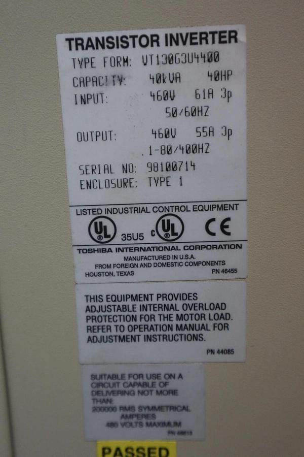 Used TOSHIBA VT130G3U4400 TOSVERT-130G3 TRANSISTOR INVERTER AC DRIVE 40HP STOCK 3407A