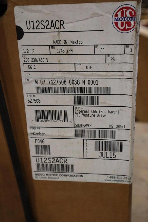 Used US MOTORS,U12S2ACR,TYPE UTF MOTOR 1/2HP 56C 3PH 1745RPM NEW STOCK H793