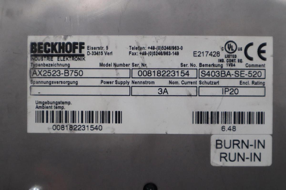 Used Beckhoff AX2523-B750 Servo Drive STOCK 3429-D