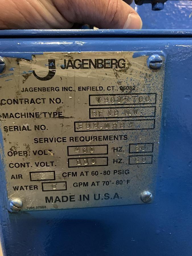 Used 65" JAGENBERG MODEL SE-18 SHAFTLESS FLOOR PICK UP UNWIND STAND 72" ROLL DIAMETER