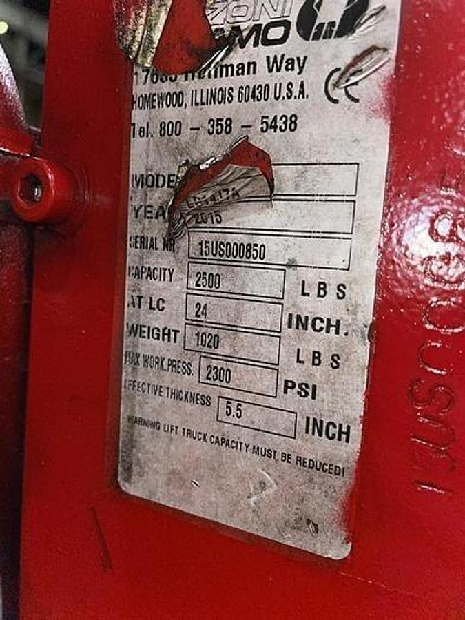 Used BOLZONI AURAMO 2500LB CAPACITY CARTON CLAMP MODEL LB14J7A CLASS II MFG. 2015